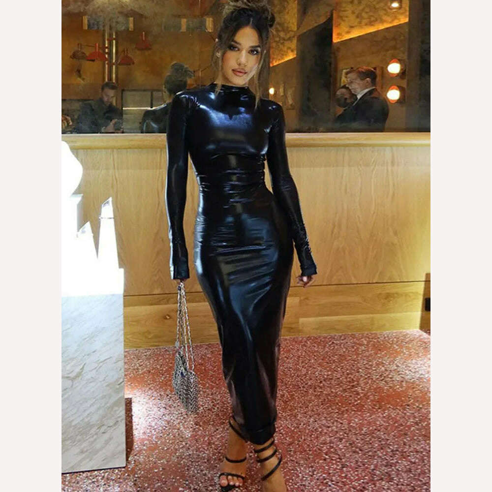 Sexy Hipster O-neck PU Leather Dress Women Fashion Streetwear Long Sleeve Party Dresses Woman Bodycon Birthday Dress Female Robe Tunics Evening elegant Sexy Hipster O-neck PU Leather Dress Women Fashion Streetwear Long Sleeve Party Dresses Woman Bodycon Birthday Dress Female Robe Tunics Evening elegant