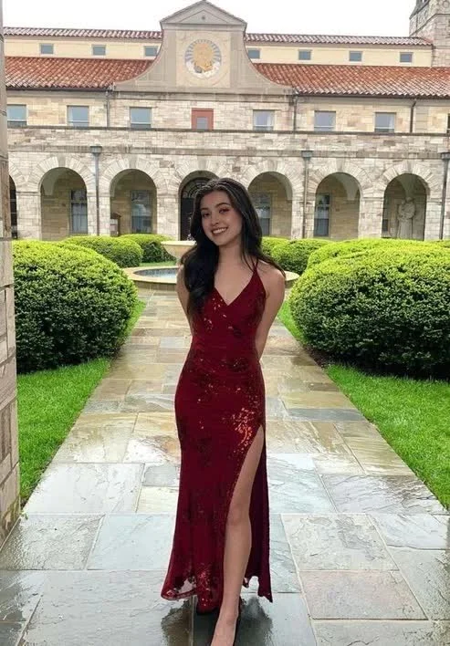 V Neck Mermaid Sequin Burgundy Long Prom Dress Formal Party Dress With Slit Tunics Vintage classic V Neck Mermaid Sequin Burgundy Long Prom Dress Formal Party Dress With Slit Tunics Vintage classic