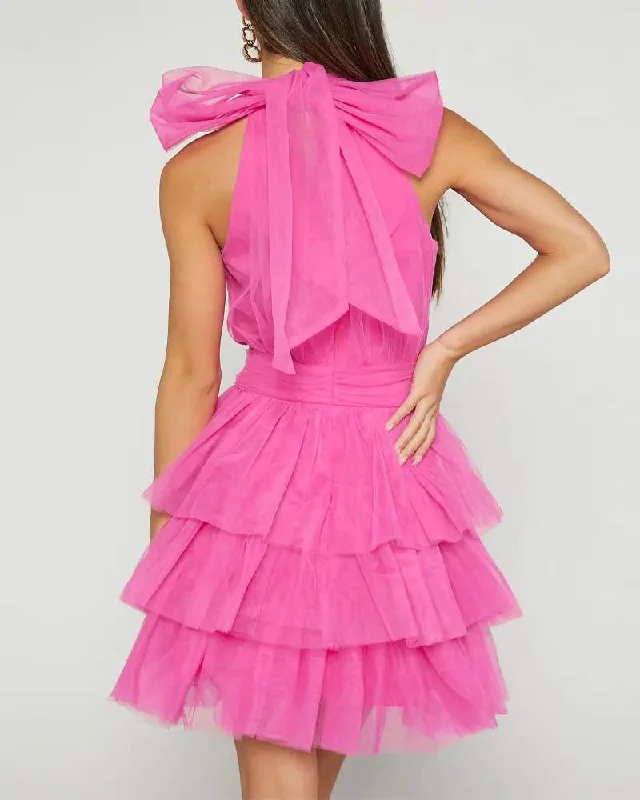 SHEER MESH TIED DETAIL LAYERED PARTY DRESS Satin Halter Glamorous
