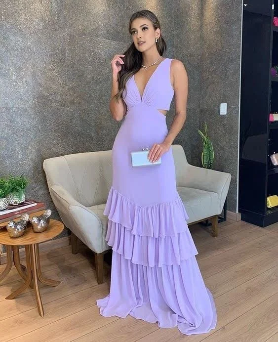 Mermaid Lilac Long prom Dress Party Dress 22th Birthday Outfits Tunics Brand named