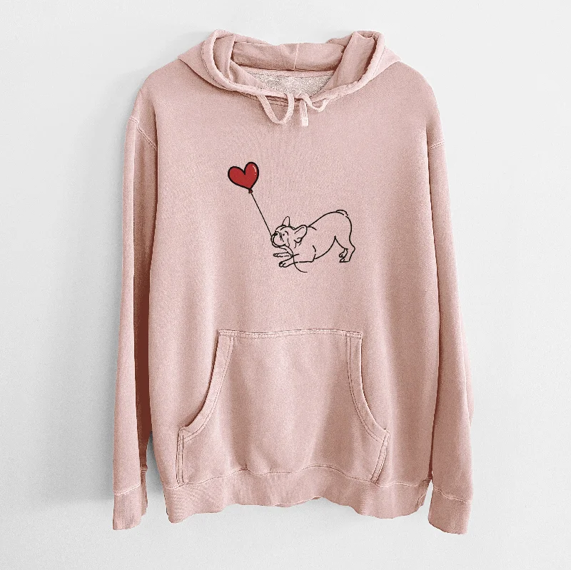 Frenchie Heart String - Unisex Pigment Dyed Hoodie Hoodie with Hem Frayed Vintage Worn Frenchie Heart String - Unisex Pigment Dyed Hoodie Hoodie with Hem Frayed Vintage Worn
