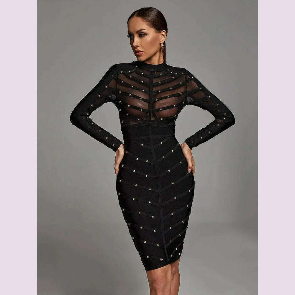 Black Sexy See Through Rivet Bandage Dresses Women 2023 Mesh Long Sleeve Stripe Waist Party Dress Elegant Bodycon Outfit BA046 Tunics Favorite customer Black Sexy See Through Rivet Bandage Dresses Women 2023 Mesh Long Sleeve Stripe Waist Party Dress Elegant Bodycon Outfit BA046 Tunics Favorite customer