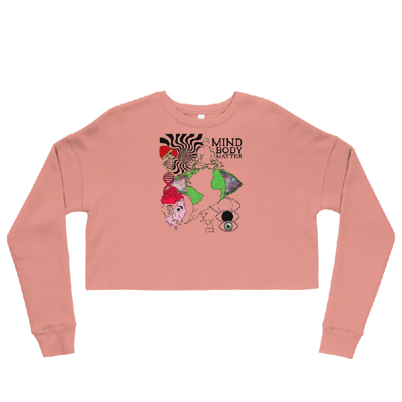 Mind Body Matter Graphic Crop Sweatshirt Hoodie with Back Slit Movement Comfort