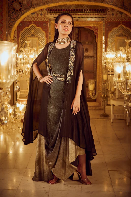 Black Dress Set Crew Neckline Sporty