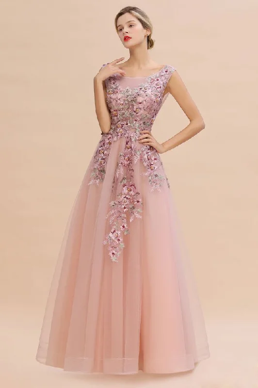 Sleeveless Aline Dusty Pink Long Evening Dress Tulle Lace Appliques Party Dress Tunics Top Casual Sleeveless Aline Dusty Pink Long Evening Dress Tulle Lace Appliques Party Dress Tunics Top Casual