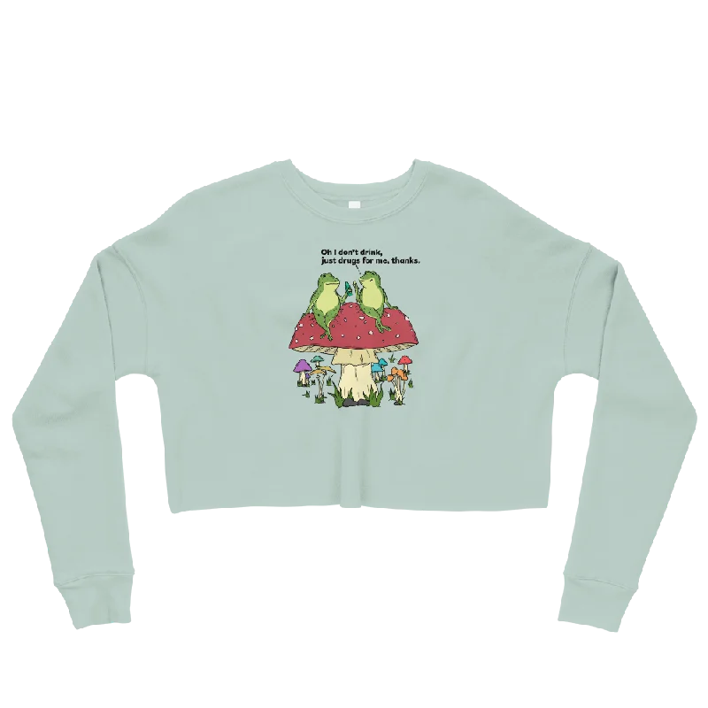 I Don't Drink Graphic Crop Sweatshirt Hoodie with Hem Applique Textured Unique