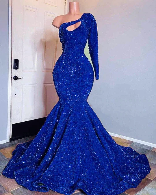 Blue sequin mermaid prom dresses, shimmery African women party dresses Tunics Versatile stylish