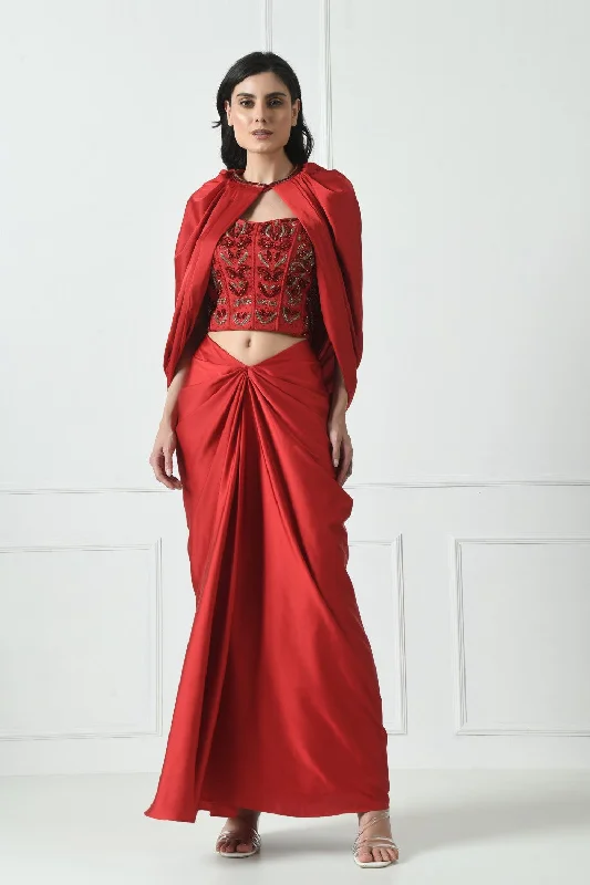 Red Indo Western Skirt Dress Tunics Sophisticated sleek
