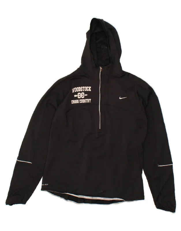 NIKE Womens Woodstock Graphic Zip Neck Hoodie Jumper UK 12 Medium Black Hoodie with Hem Applique Textured Unique NIKE Womens Woodstock Graphic Zip Neck Hoodie Jumper UK 12 Medium Black Hoodie with Hem Applique Textured Unique