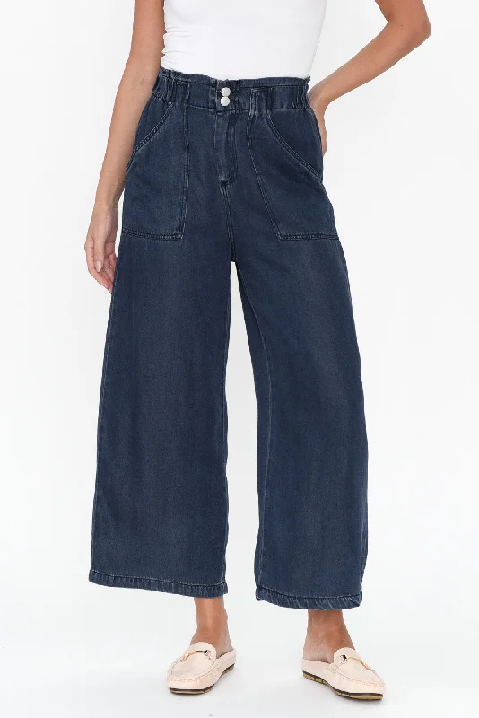 Lexton Dark Denim Wide Leg Pants High-Waist Jeans