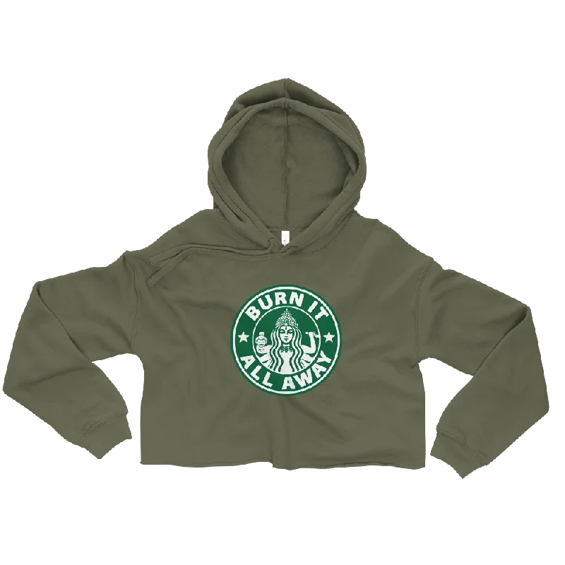 Burn It All Away Graphic Crop Hoodie Hoodie with Distressed Vintage Worn