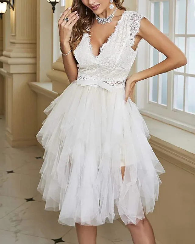 BACKLESS EYELASH CROCHET LACE SHEER MESH PARTY DRESS Tunics Fleece cozy