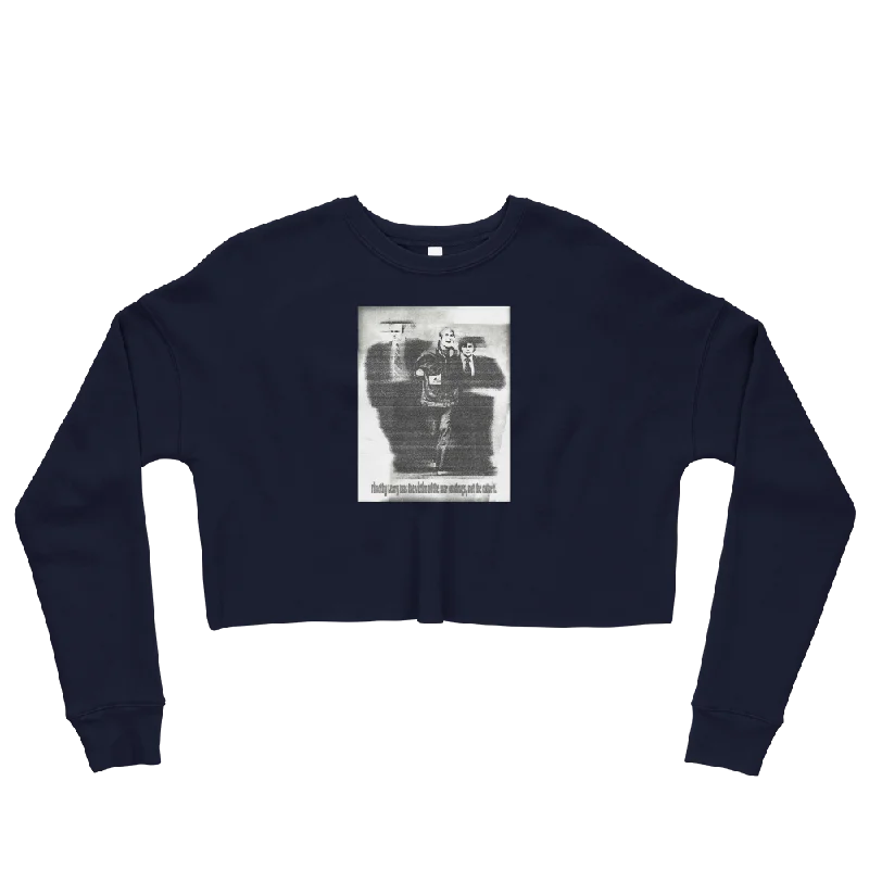 Timothy Leary Graphic Crop Sweatshirt Hoodie with Front Slit Layering Stylish