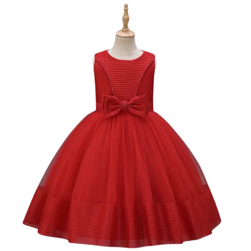 Girls' Sleeveless Pleated Party Dress with Bow & Pearl Detail Turtleneck Warm Winter Girls' Sleeveless Pleated Party Dress with Bow & Pearl Detail Turtleneck Warm Winter