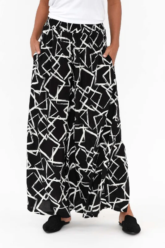 Baker Black Geo Wide Leg Pants Formal Linen Trousers