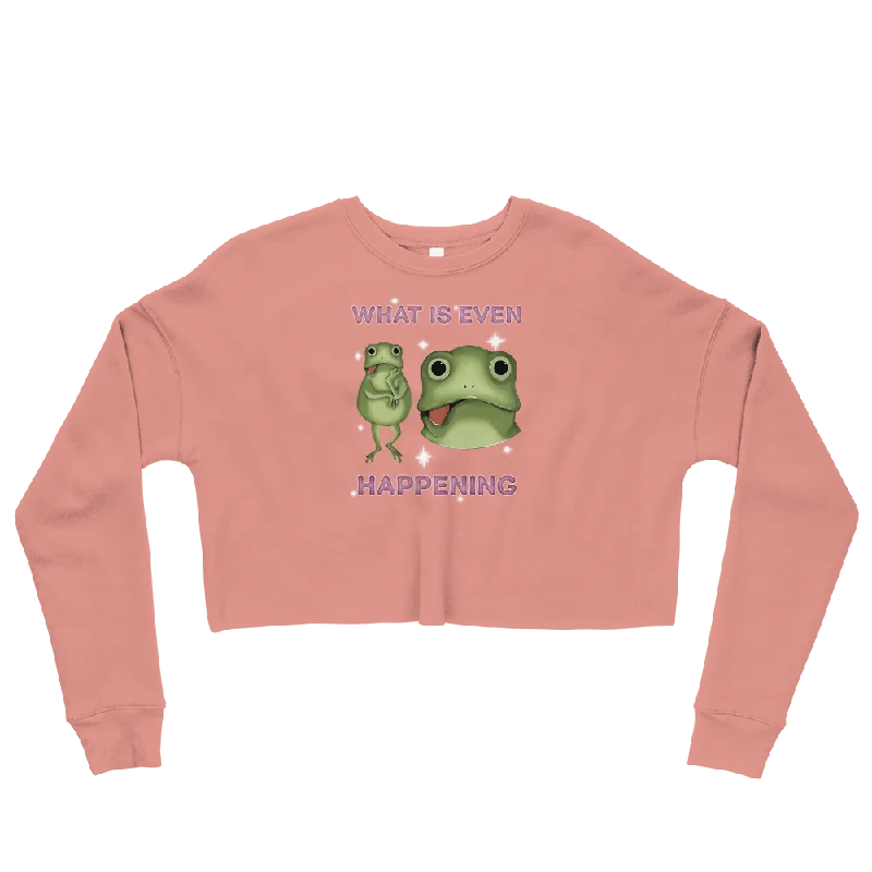 What Is Even Happening Graphic Crop Sweatshirt Zip Hoodie Drawstring Kangaroo Pocket
