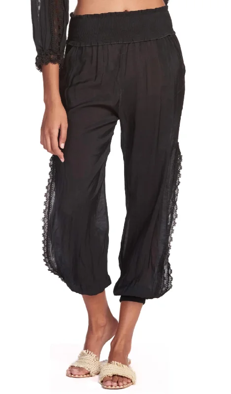 Pants W Side Slits In Black Casual Sweatpants Style