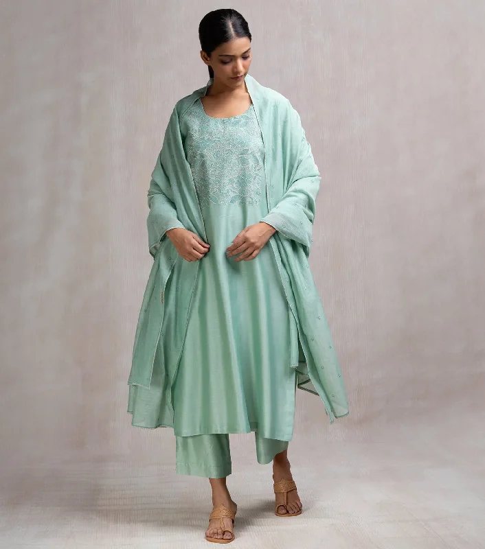 Thread & Zari Embroidered Kurta Set with Pants & Dupatta Trendy Wide-Legged Trousers
