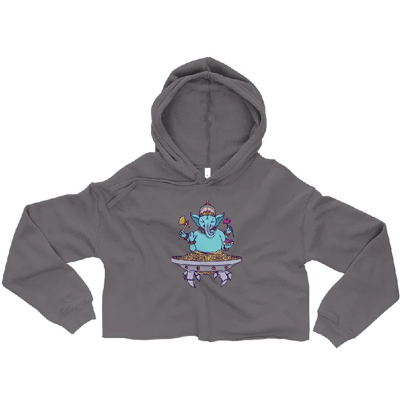 Ganesha Mech Graphic Crop Hoodie Hoodie with Hem Raw Edge Edgy Unfinished