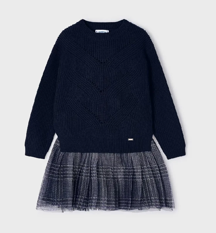 4915 Mayoral Mini Girls Dressy 2PC Sweater & Tulle Tank Dress - Navy Bright Pastel Dark