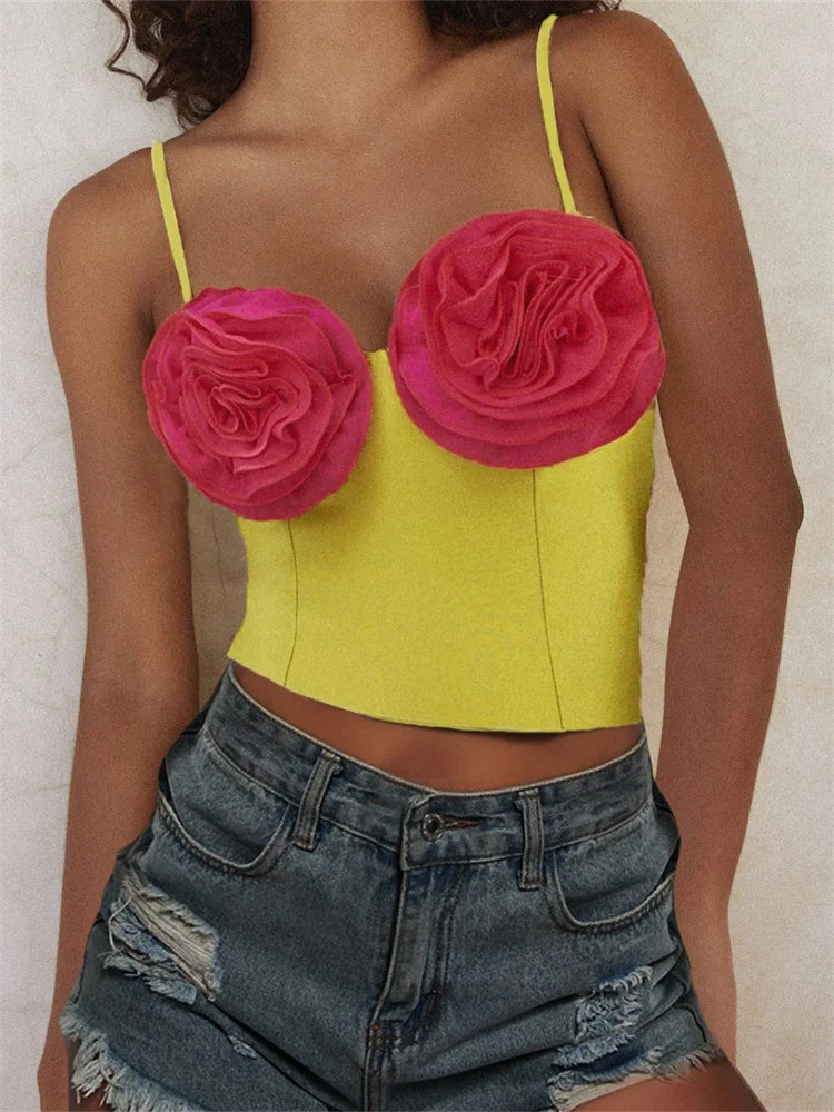 3D Flower Patchwork for Women Girls Sleeveless Strap V-neck Summer Streetwear Slim Fit Mini Vest 2024 Crop Top Jersey Fabric Tulle Fabric Batik Fabric 3D Flower Patchwork for Women Girls Sleeveless Strap V-neck Summer Streetwear Slim Fit Mini Vest 2024 Crop Top Jersey Fabric Tulle Fabric Batik Fabric