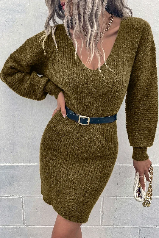 Ribbed Long Sleeve Sweater Dress Hooded Sweater Collared Sweater Shawl Collar