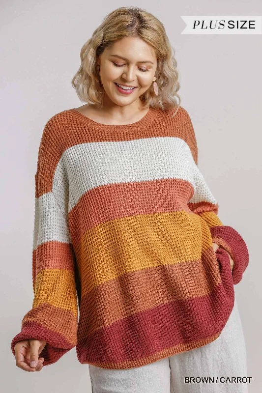 Stripe Pullover Sweater Thick Cable Knit