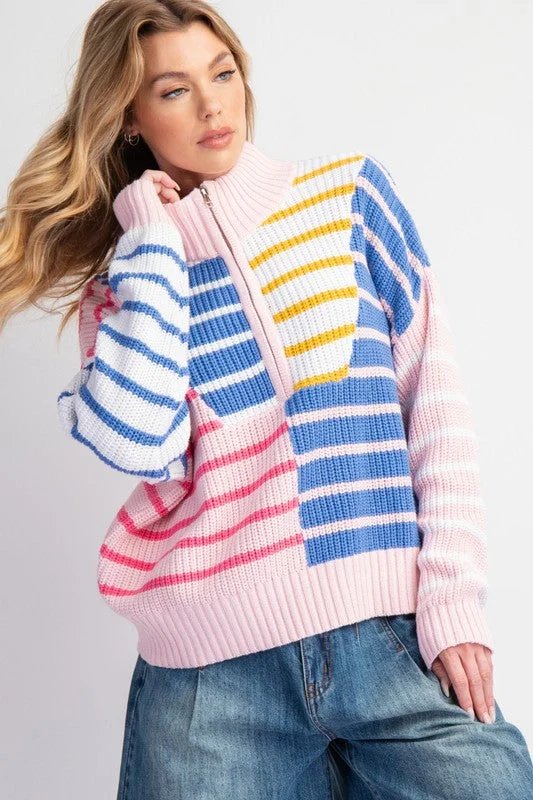 Striped Infatuation Pink Colorblock Sweater Stylish Fashionable Trendy