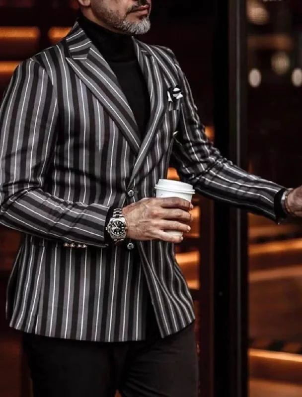 Men's Tailored Fit Double Breasted Four-buttons Striped Casual Jacket Plaid Jacket Tartan Jacket Houndstooth Jacket