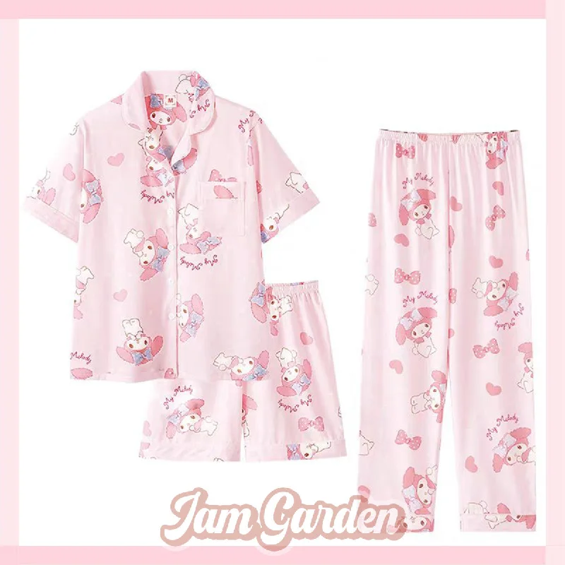 My Melody Short Sleeve Trousers Summer Homewear Trousers Striped Patterned