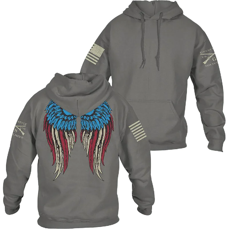 Grunt Style Women's Relaxed Fit Freedom Angel 2.0 Pullover Hoodie - Gray Slouchy Comfort Pullover Grunt Style Women's Relaxed Fit Freedom Angel 2.0 Pullover Hoodie - Gray Slouchy Comfort Pullover