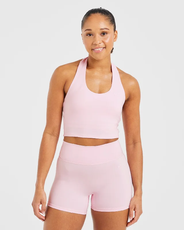 Staple Halterneck Crop Top - Pastel Pink Anti-Pilling Machine Wash Handmade