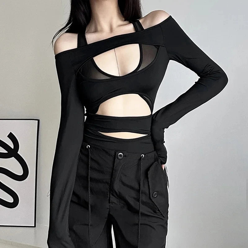 Cyber Punk Hollow Out Sexy Mall Gothic Bodycon Mesh Sheer Patchwork Crop Top Iron Safe Non-Iron Wrinkle Free Cyber Punk Hollow Out Sexy Mall Gothic Bodycon Mesh Sheer Patchwork Crop Top Iron Safe Non-Iron Wrinkle Free