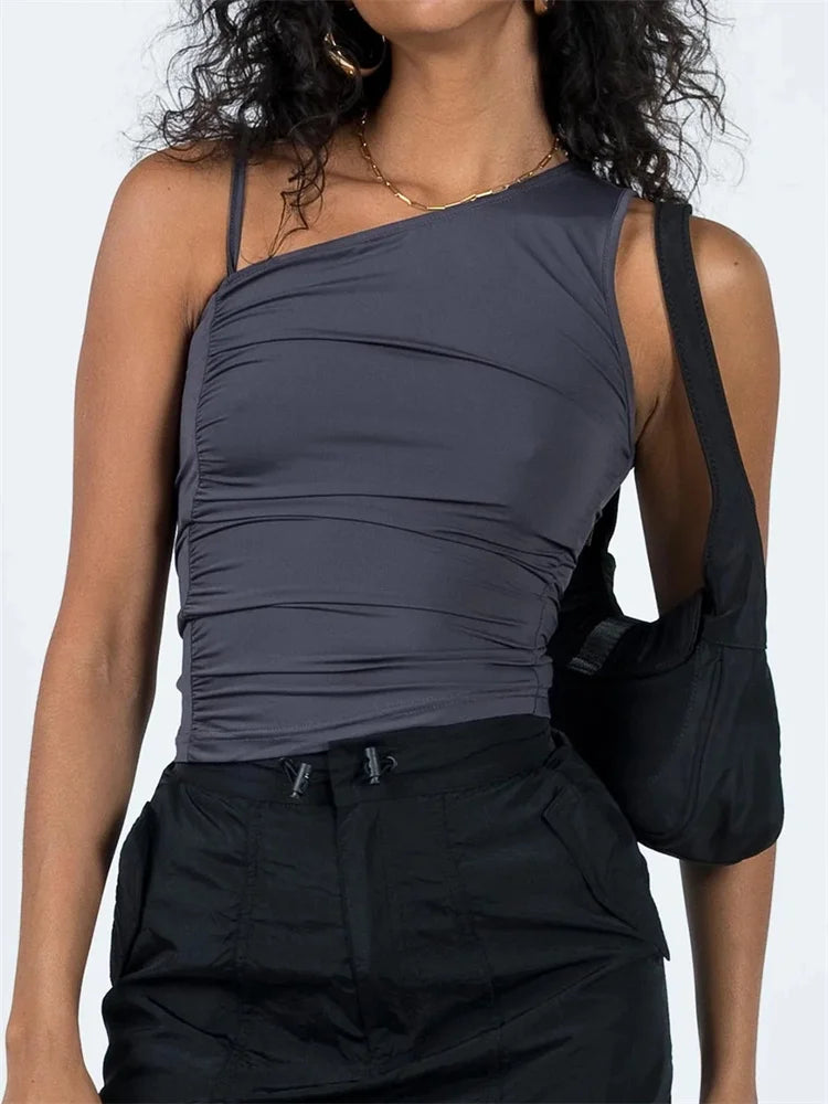 Off Shoulder Strap Ruched 2024 Women Sleeveless Solid Slim Fit Irregular Hem Vest Summer Streetwear Crop Top Notch Collar Peter Pan Collar Cowl Neck Off Shoulder Strap Ruched 2024 Women Sleeveless Solid Slim Fit Irregular Hem Vest Summer Streetwear Crop Top Notch Collar Peter Pan Collar Cowl Neck