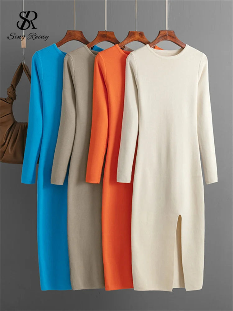 Yipinpay Autumn Skinny Knitted Dress Female O Neck Split Outerwear Fashion Korean Style Office Lady Solid Slim Sweater Dress Thin Thick Dense Yipinpay Autumn Skinny Knitted Dress Female O Neck Split Outerwear Fashion Korean Style Office Lady Solid Slim Sweater Dress Thin Thick Dense