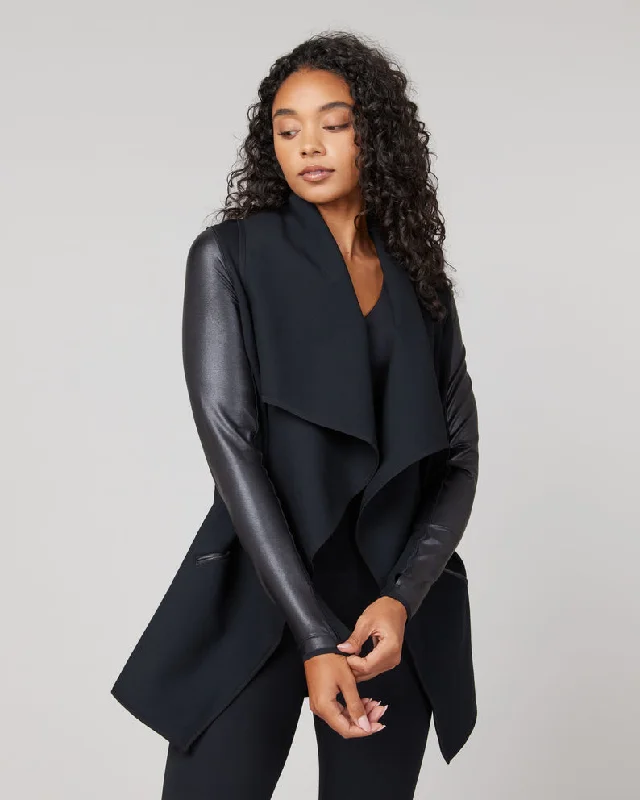 Drape Front Jacket Very Black - SPANX Fleece Jacket Down Jacket Parka