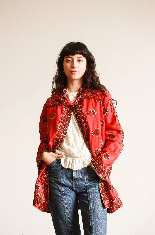 1930s Indian Cotton Embroidered Mirror Work Jacket One-Shoulder Jacket Off-the-Shoulder Jacket Asymmetrical Jacket