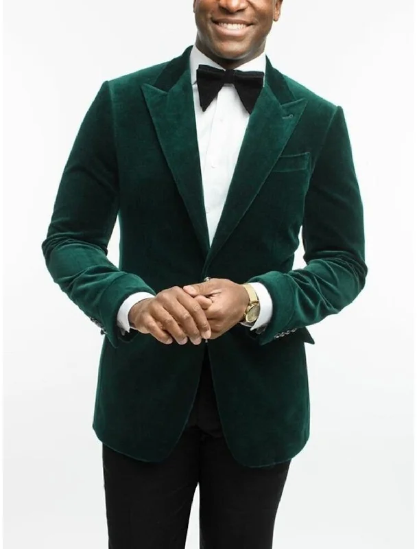 Green Men's Tailored Fit Single Breasted One-button Velvet Formal Jacket Trench Coat Raincoat Waterproof Jacket