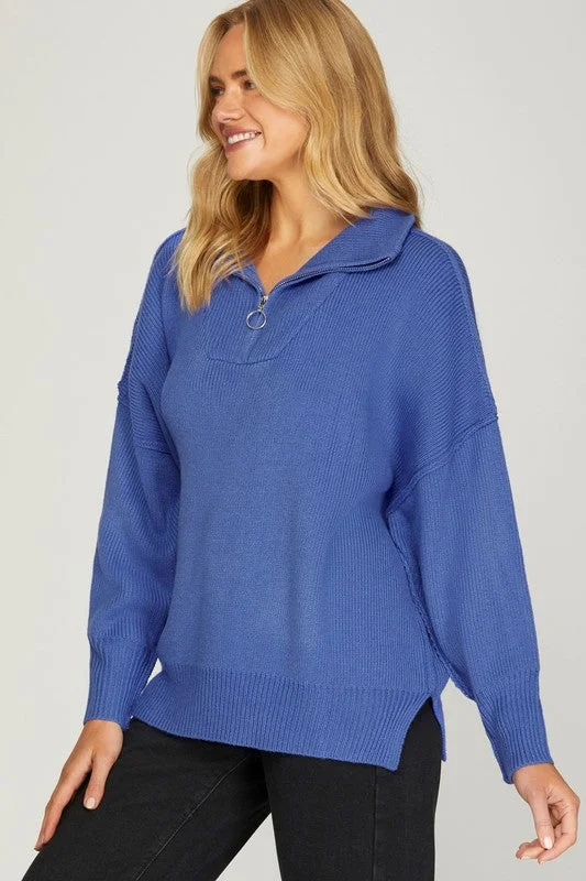 Winter Cheer Blue Knit Sweater Chenille Brocade Lace