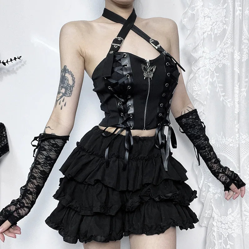 Sexy PU Camisole Grunge Gothic Bandage Zipper Backless Streetwear Aesthetic Leather Crop Top Real Fur Shearling Chenille Sexy PU Camisole Grunge Gothic Bandage Zipper Backless Streetwear Aesthetic Leather Crop Top Real Fur Shearling Chenille