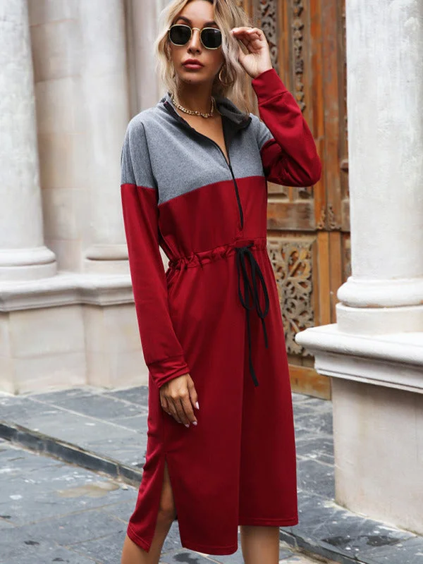 Blue Zone Planet |  Stand -up zipper lace stitching sweater dress female Graphic Sweater Embroidered Appliqued