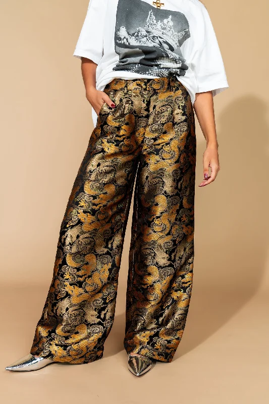 Golden Dragon Brocade Trousers Trousers Low Rise Relaxed