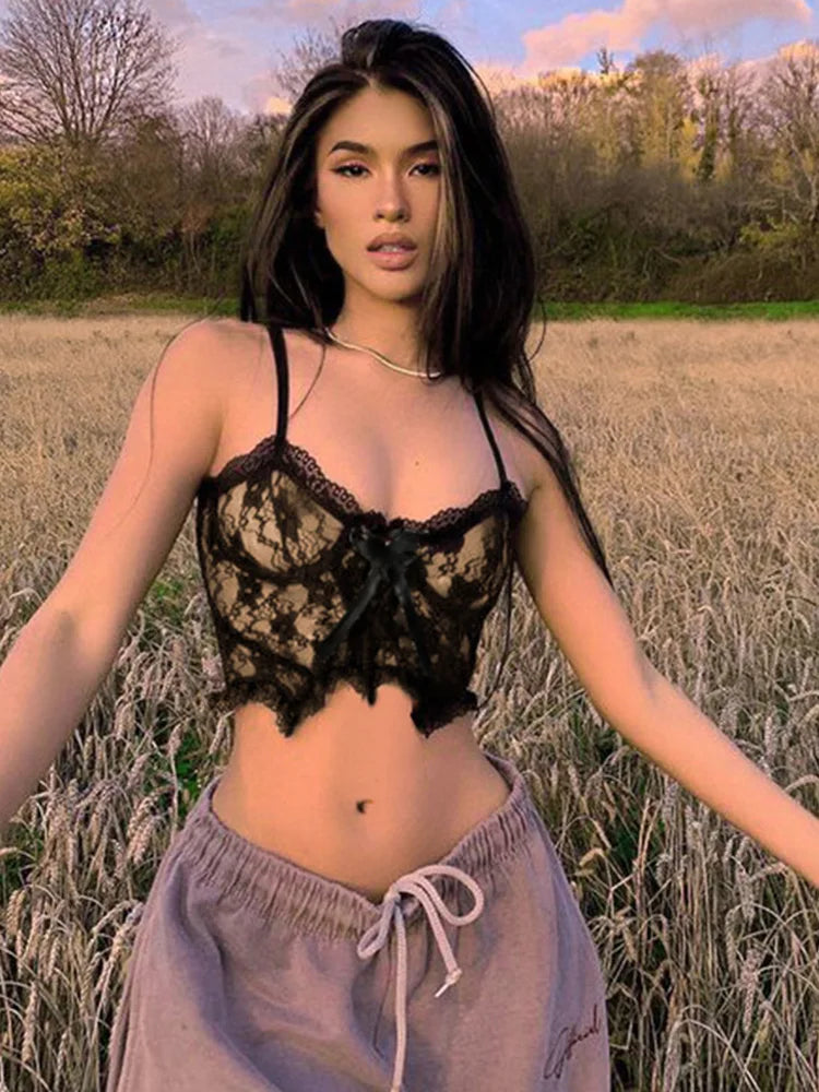 Aesthetic Lace Dark Academia E Girl Double Layer V Neck Sexy Crop Top Solid Color Striped Floral Aesthetic Lace Dark Academia E Girl Double Layer V Neck Sexy Crop Top Solid Color Striped Floral