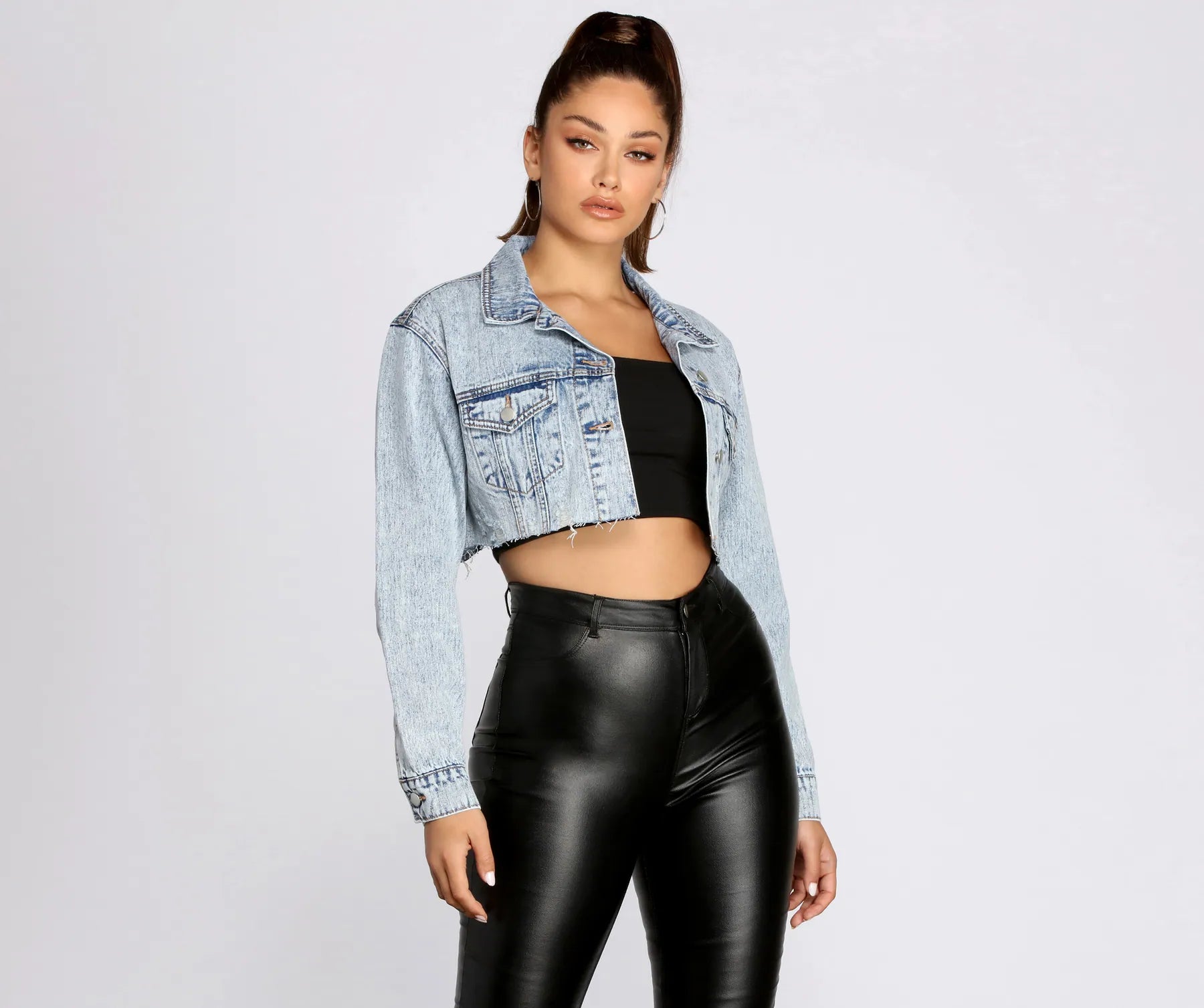 Frayed So Acid Wash Cropped Denim Jacket Chenille Fabric Brocade Fabric Lace Fabric