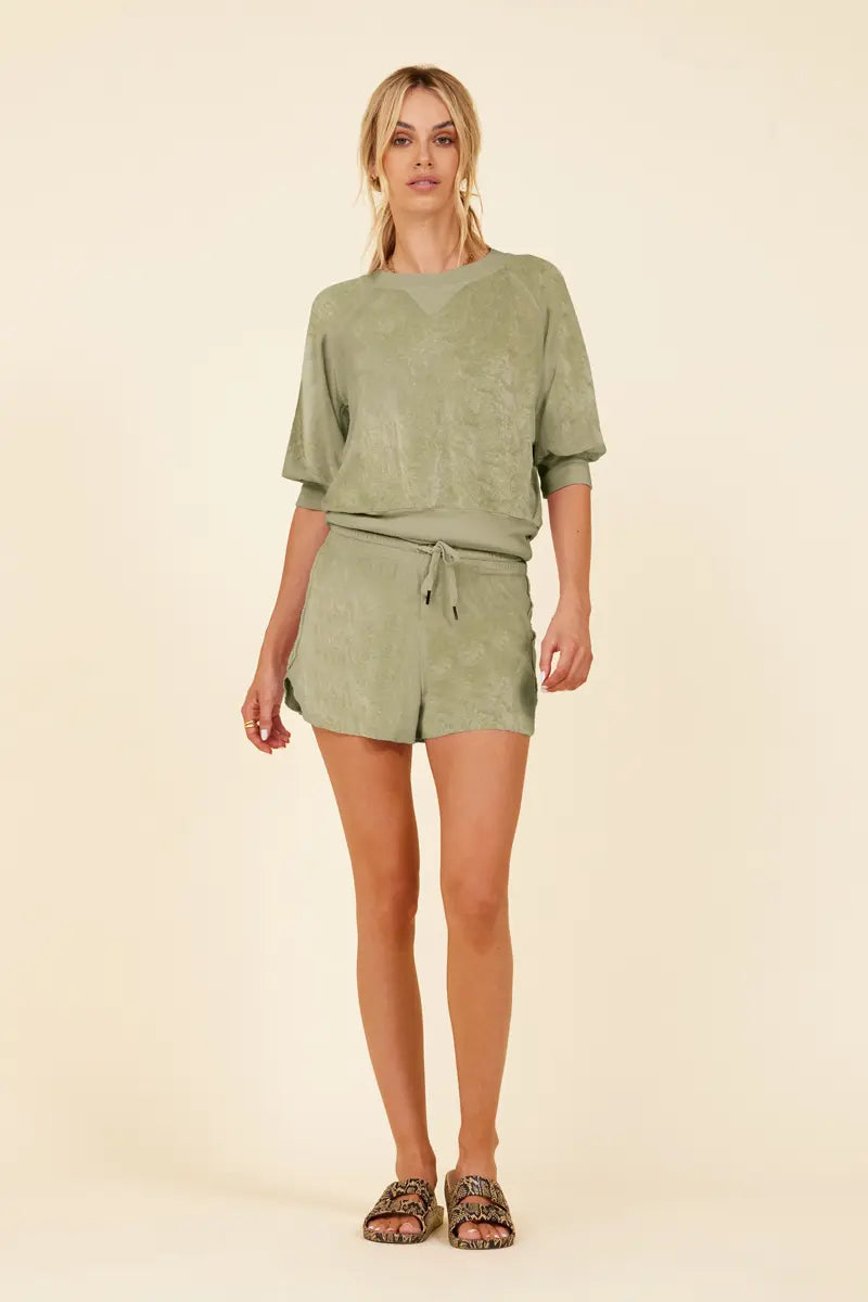 Puffed Midlength Sleeve Sweater Toggled Drawstring Belted