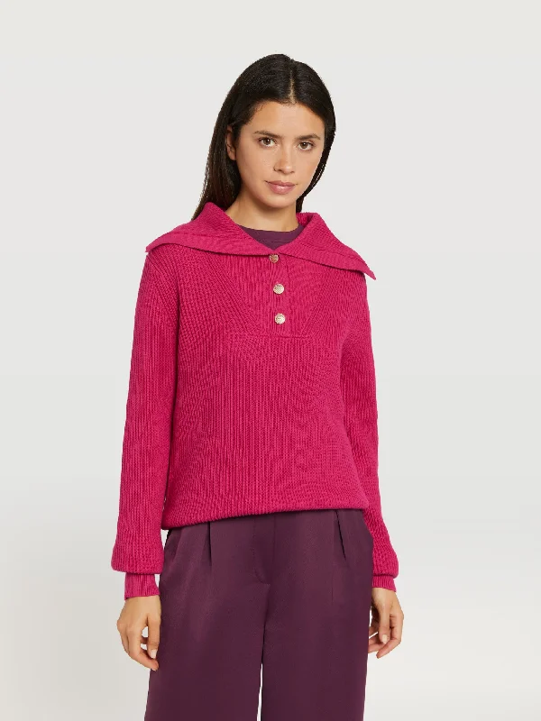 Half placket sweater with snaps Polka Dot Checkered Tartan
