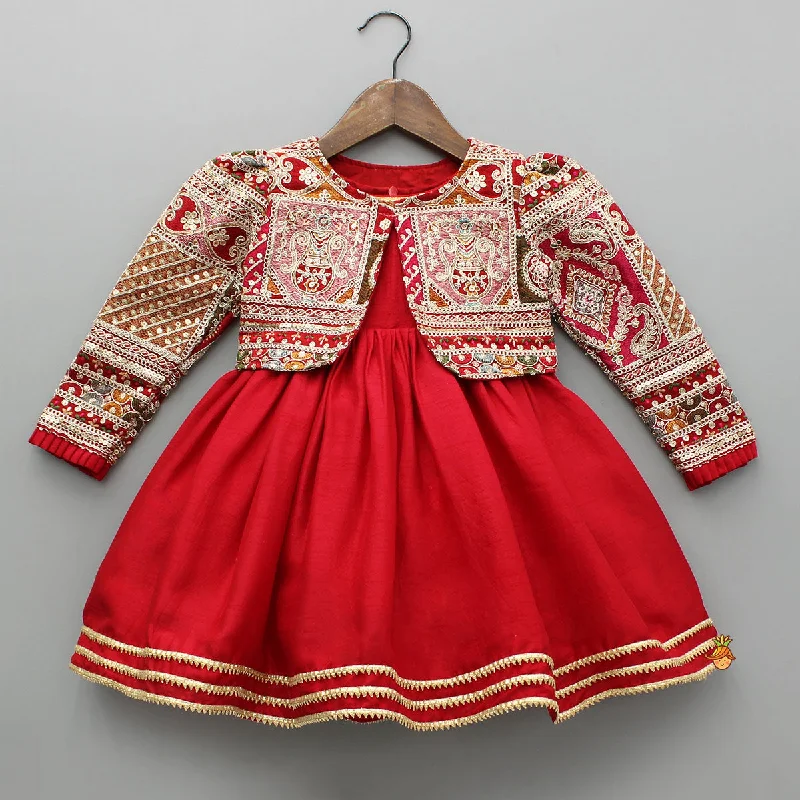 Pre Order: Round Neck Red Kurti With Heavy Embroidered Jacket Wool Fabric Cashmere Fabric Tweed Fabric Pre Order: Round Neck Red Kurti With Heavy Embroidered Jacket Wool Fabric Cashmere Fabric Tweed Fabric