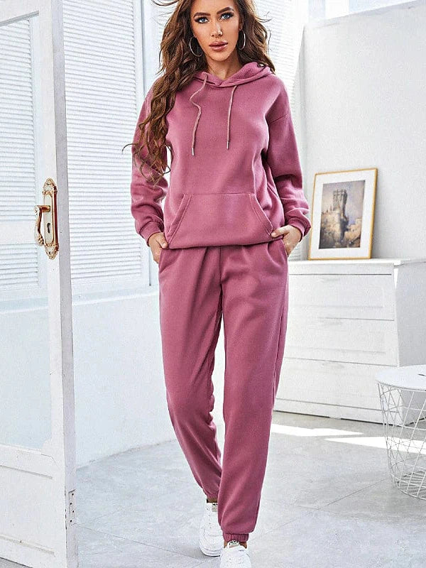 2-Piece Pullover Hoodie and Sweatpants Set for Women Asymmetrical Neck Pullover