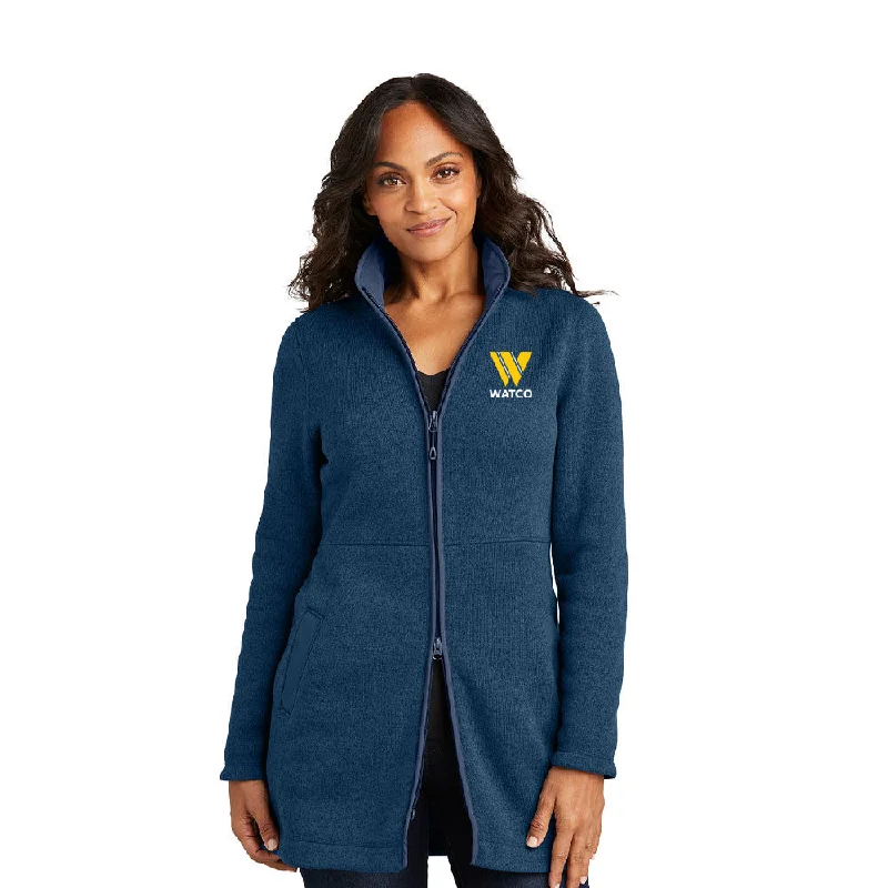 Port Authority® Ladies Arc Sweater Fleece Long Jacket - L425 Mesh Blend Leather Blend Suede Blend Port Authority® Ladies Arc Sweater Fleece Long Jacket - L425 Mesh Blend Leather Blend Suede Blend