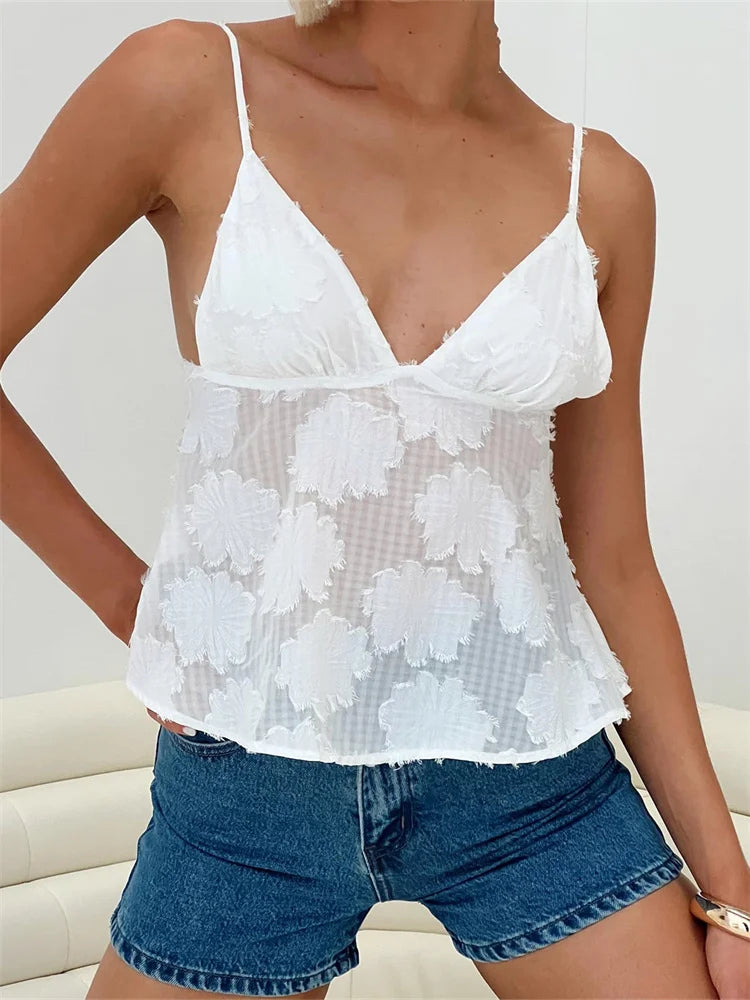 Vintage Sleeveless Strap V-neck Lace Floral White Solid Color Summer Party Beach Vest 2024 Crop Top Layered Multi-layer Single Layer Vintage Sleeveless Strap V-neck Lace Floral White Solid Color Summer Party Beach Vest 2024 Crop Top Layered Multi-layer Single Layer